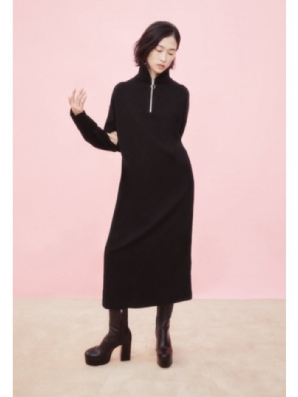 Tash + Sophie Long Sleeve Maxi Dress Black Size XL Classic Chic Gold zipper